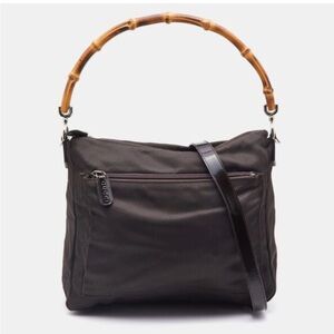 Vintage Gucci Bamboo Top Handle Hobo Bag - Brown Nylon - Mint Condition